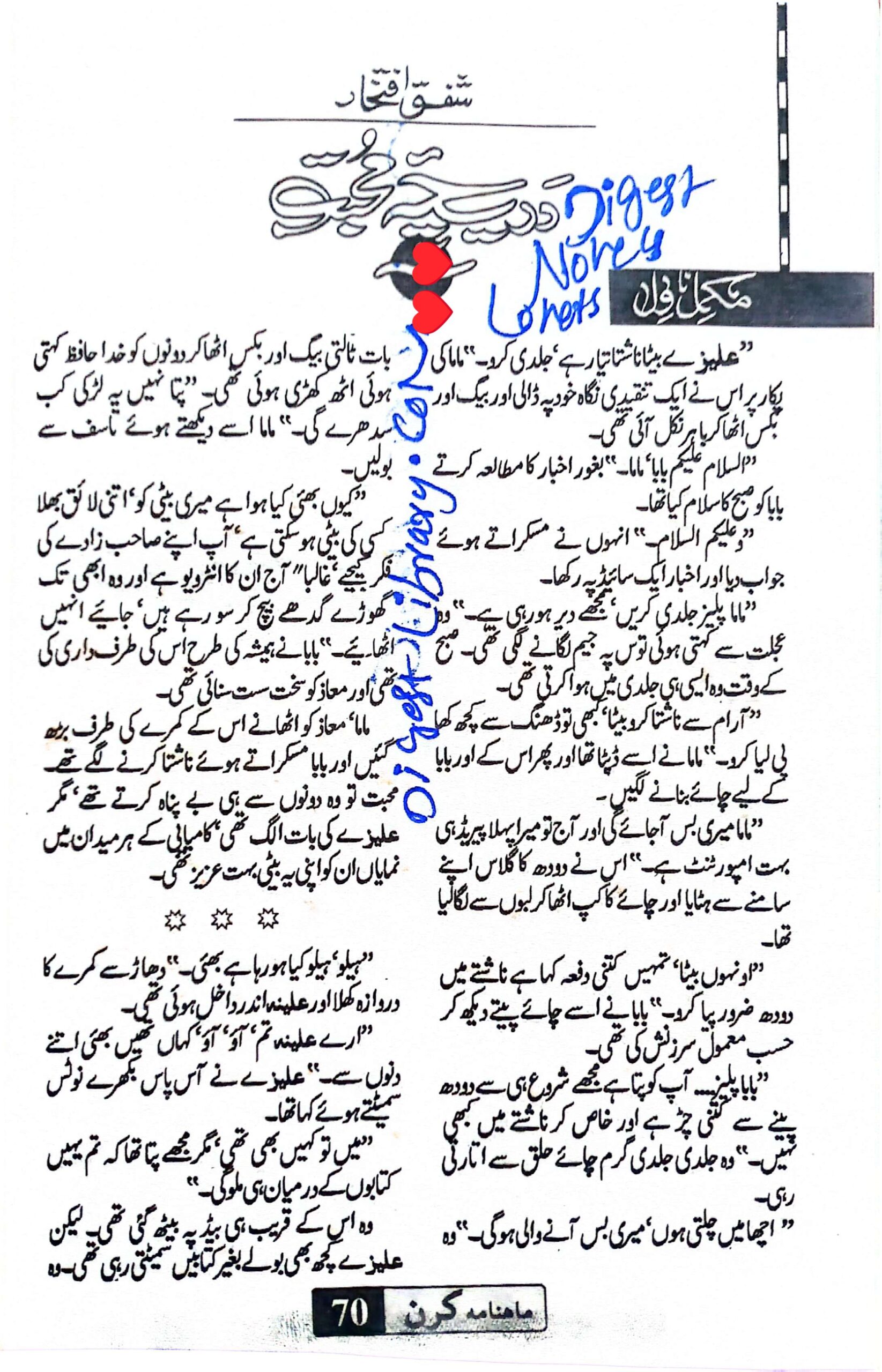 Dareecha e Mohabbat complete by Shafaq Iftikhar